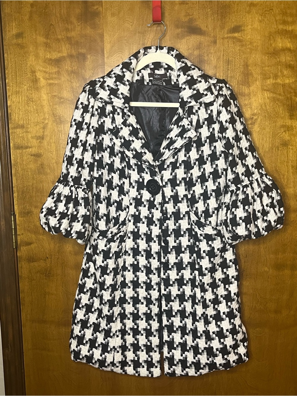 Lulu’s Black White Houndstooth Textured Jacket Coat Women’s Small